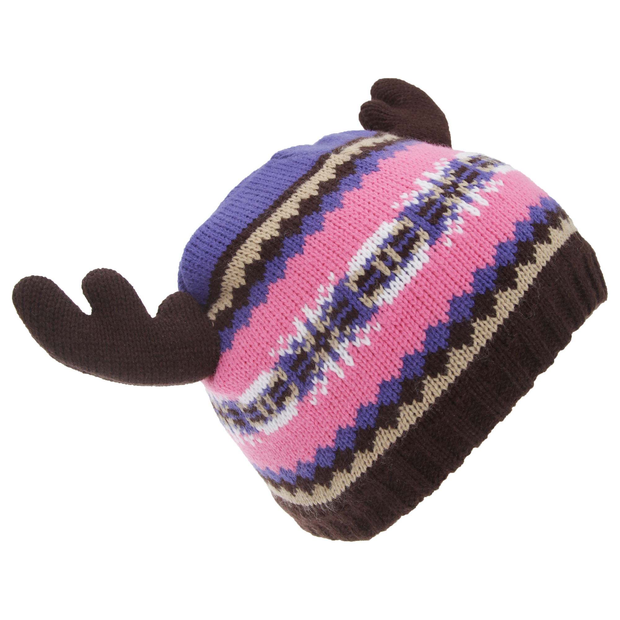 FLOSO Childrens/Kids Fairisle Moose Winter Beanie Hat with Antlers