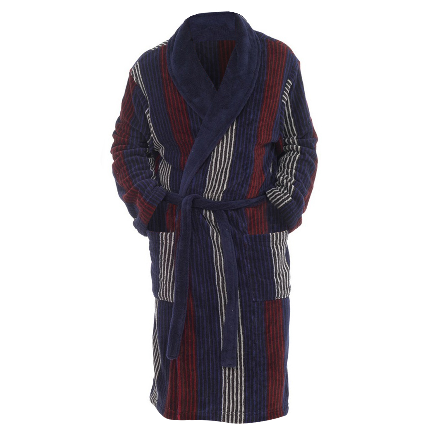 Mens Thin Striped Supersoft Fleece Dressing Gown /Bath Robe Sizes M/L L