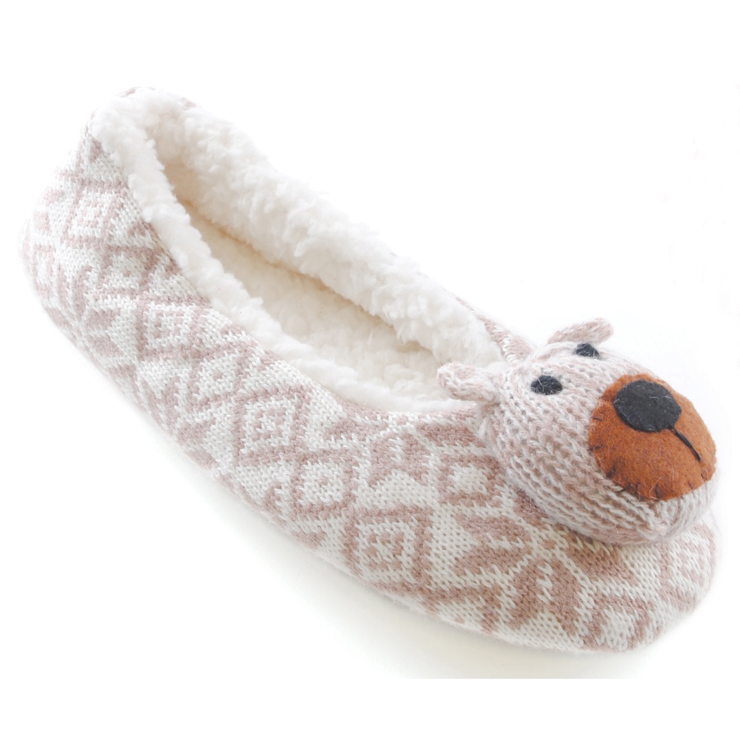 Womens/Ladies Knit Patterned Novelty Animal Slippers Teddy Bear Head eBay