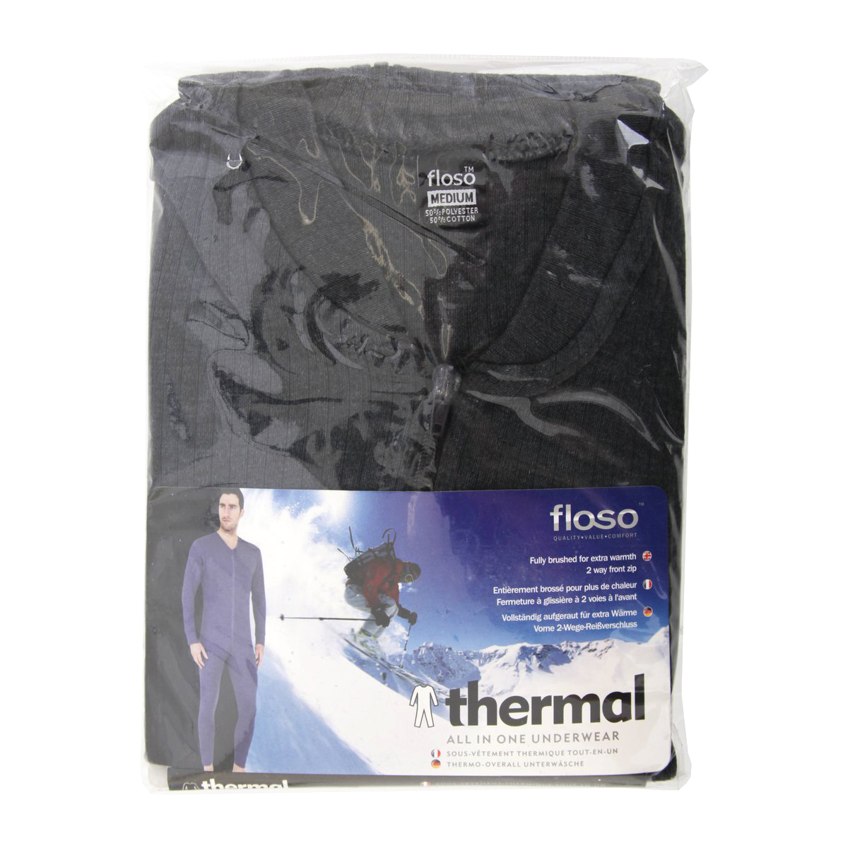 FLOSO Mens Thermal Underwear All In One Union Suit With Rear Flap
