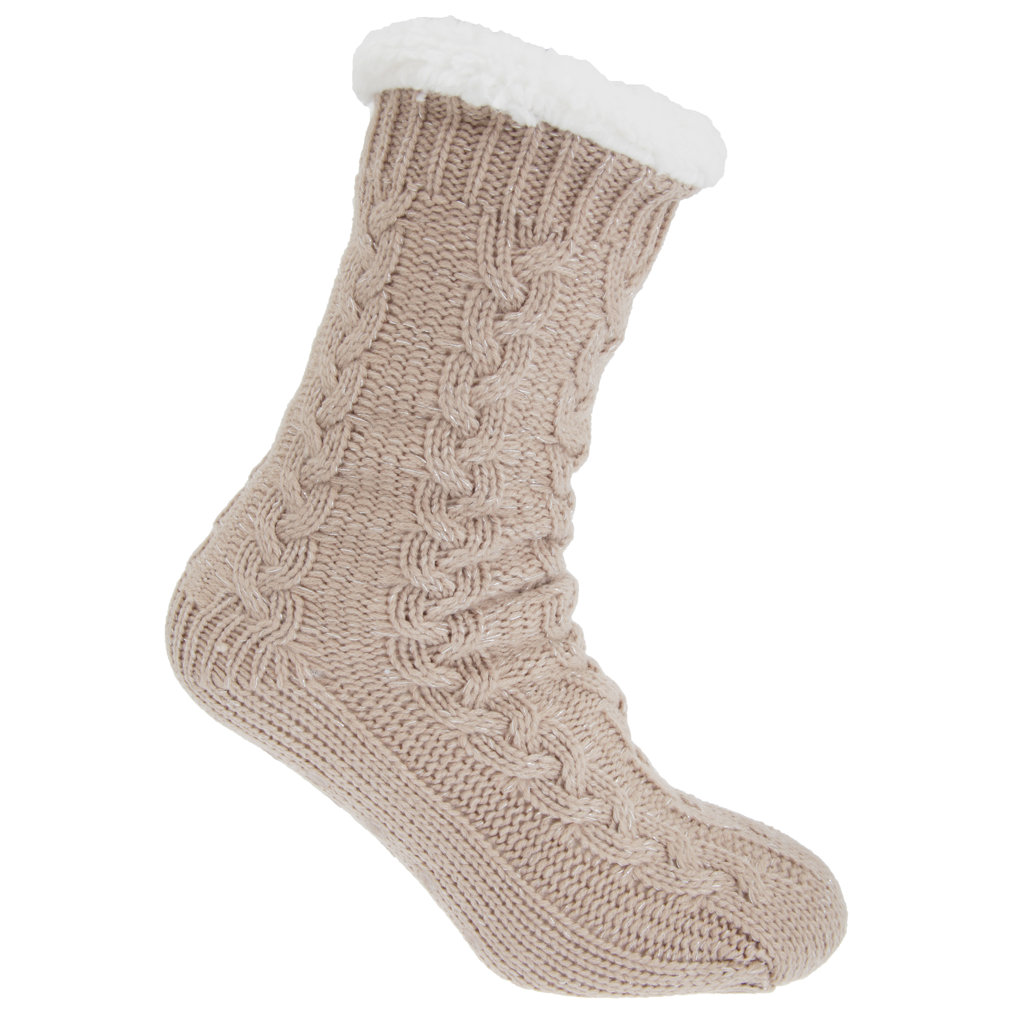 Cozees Womens/Ladies Chunky Knit Glitter Lounge Slipper Socks With